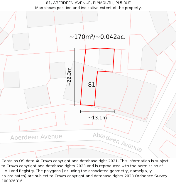 81, ABERDEEN AVENUE, PLYMOUTH, PL5 3UF: Plot and title map
