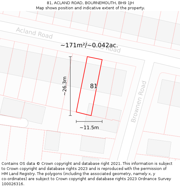 81, ACLAND ROAD, BOURNEMOUTH, BH9 1JH: Plot and title map