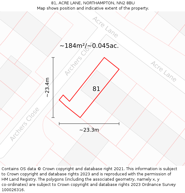 81, ACRE LANE, NORTHAMPTON, NN2 8BU: Plot and title map