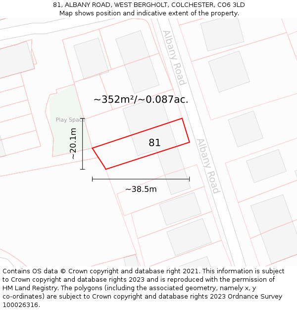 81, ALBANY ROAD, WEST BERGHOLT, COLCHESTER, CO6 3LD: Plot and title map