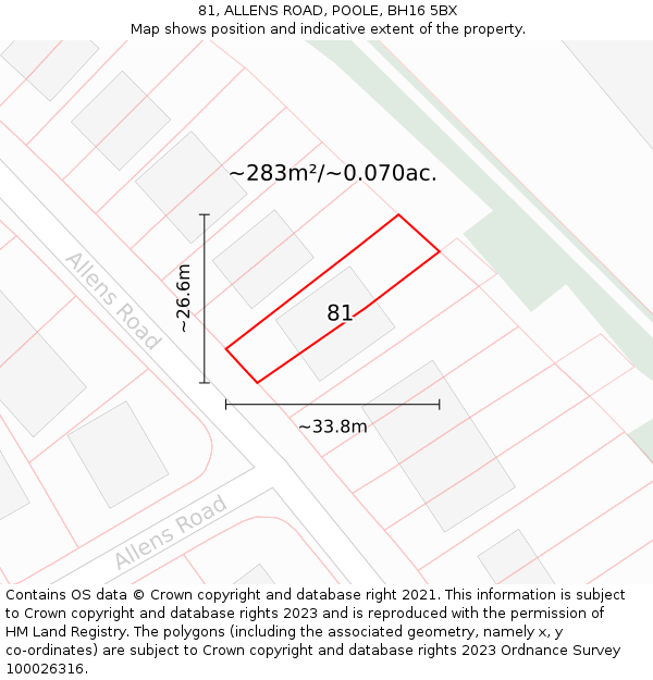 81, ALLENS ROAD, POOLE, BH16 5BX: Plot and title map