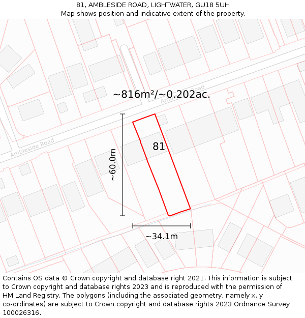 81, AMBLESIDE ROAD, LIGHTWATER, GU18 5UH: Plot and title map