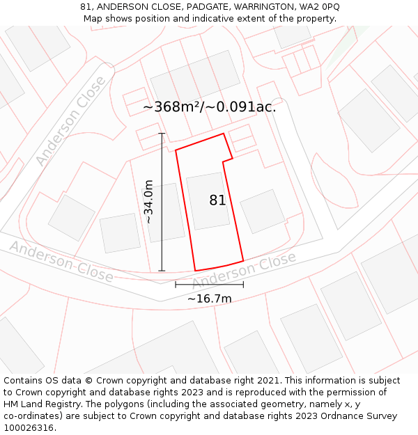 81, ANDERSON CLOSE, PADGATE, WARRINGTON, WA2 0PQ: Plot and title map