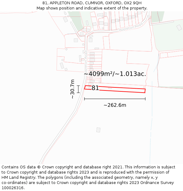 81, APPLETON ROAD, CUMNOR, OXFORD, OX2 9QH: Plot and title map