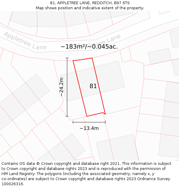 81, APPLETREE LANE, REDDITCH, B97 6TS: Plot and title map