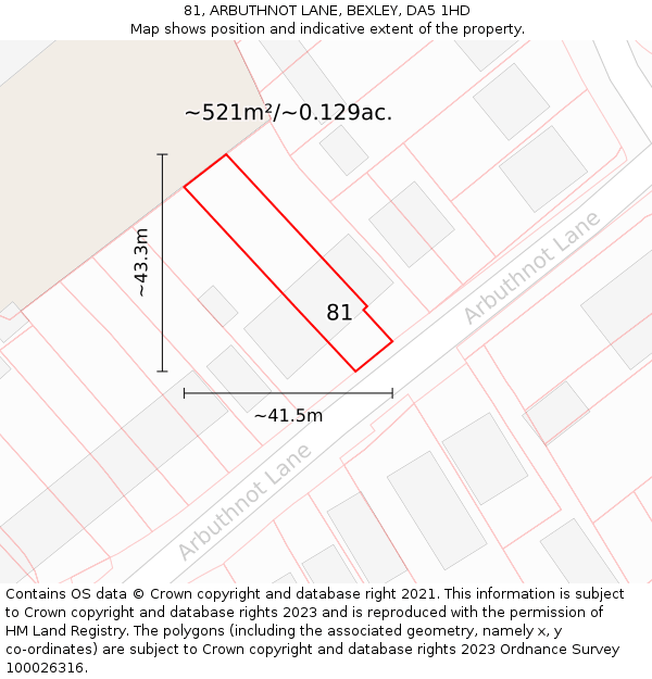 81, ARBUTHNOT LANE, BEXLEY, DA5 1HD: Plot and title map