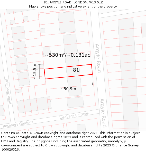 81, ARGYLE ROAD, LONDON, W13 0LZ: Plot and title map