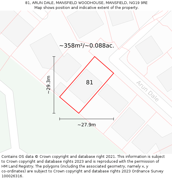 81, ARUN DALE, MANSFIELD WOODHOUSE, MANSFIELD, NG19 9RE: Plot and title map