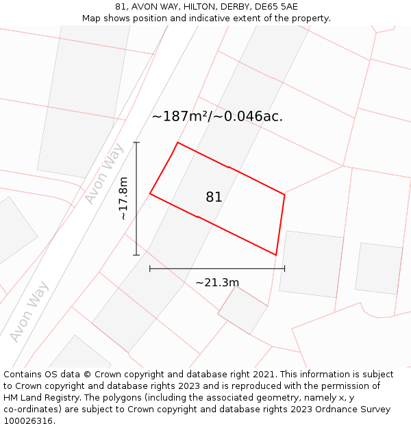 81, AVON WAY, HILTON, DERBY, DE65 5AE: Plot and title map