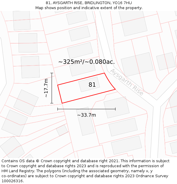 81, AYSGARTH RISE, BRIDLINGTON, YO16 7HU: Plot and title map