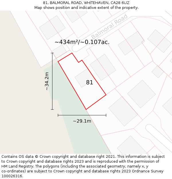 81, BALMORAL ROAD, WHITEHAVEN, CA28 6UZ: Plot and title map