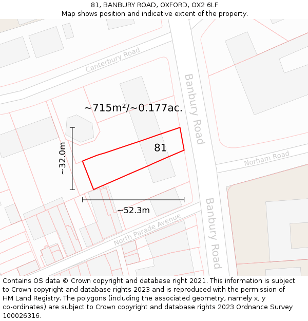 81, BANBURY ROAD, OXFORD, OX2 6LF: Plot and title map