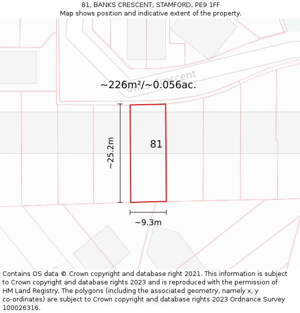 81, BANKS CRESCENT, STAMFORD, PE9 1FF: Plot and title map