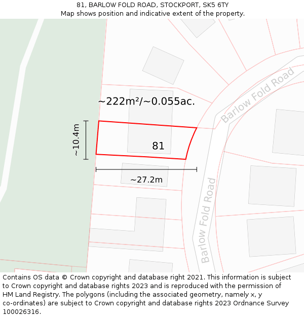 81, BARLOW FOLD ROAD, STOCKPORT, SK5 6TY: Plot and title map