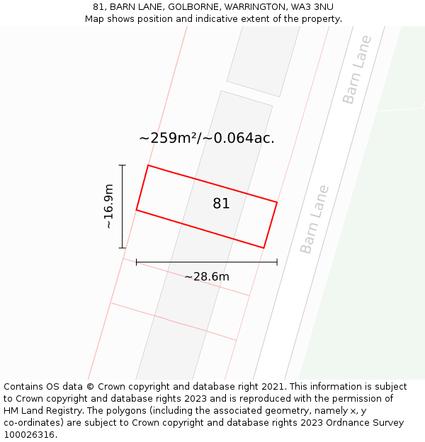 81, BARN LANE, GOLBORNE, WARRINGTON, WA3 3NU: Plot and title map