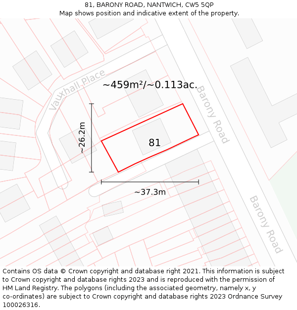 81, BARONY ROAD, NANTWICH, CW5 5QP: Plot and title map