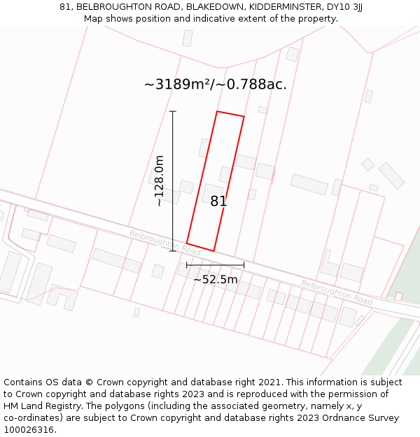 81, BELBROUGHTON ROAD, BLAKEDOWN, KIDDERMINSTER, DY10 3JJ: Plot and title map