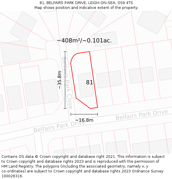 81, BELFAIRS PARK DRIVE, LEIGH-ON-SEA, SS9 4TS: Plot and title map