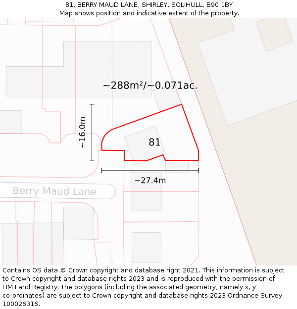 81, BERRY MAUD LANE, SHIRLEY, SOLIHULL, B90 1BY: Plot and title map