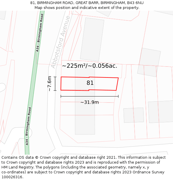 81, BIRMINGHAM ROAD, GREAT BARR, BIRMINGHAM, B43 6NU: Plot and title map