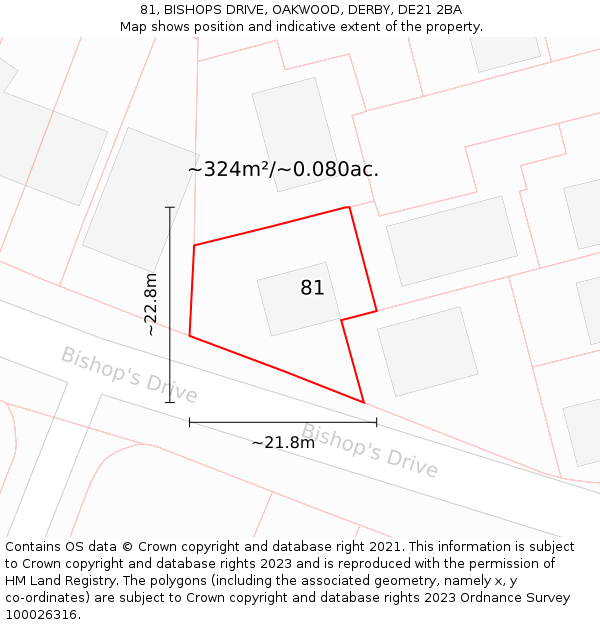 81, BISHOPS DRIVE, OAKWOOD, DERBY, DE21 2BA: Plot and title map