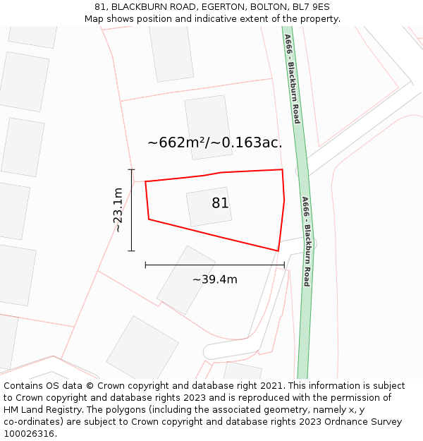 81, BLACKBURN ROAD, EGERTON, BOLTON, BL7 9ES: Plot and title map