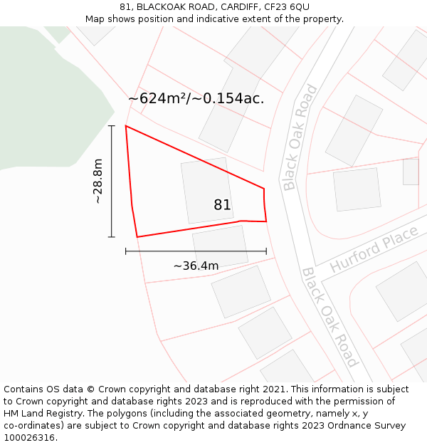 81, BLACKOAK ROAD, CARDIFF, CF23 6QU: Plot and title map