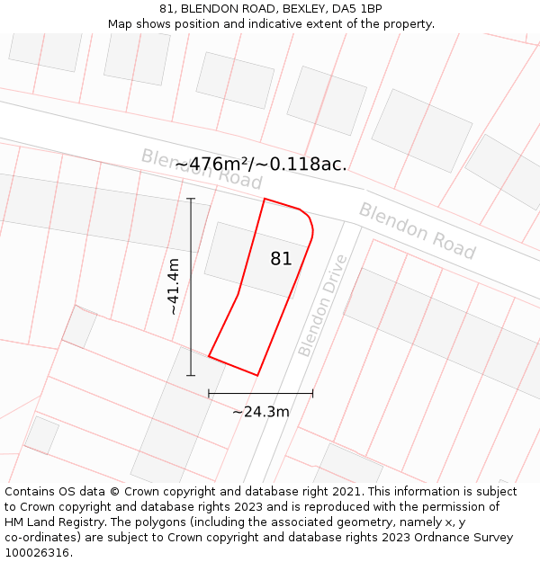 81, BLENDON ROAD, BEXLEY, DA5 1BP: Plot and title map