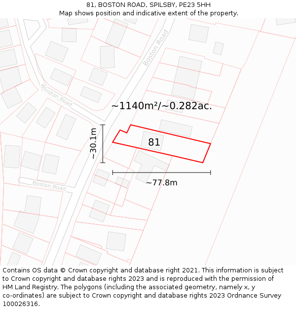 81, BOSTON ROAD, SPILSBY, PE23 5HH: Plot and title map