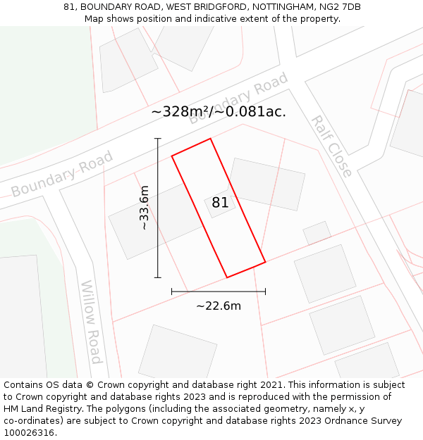 81, BOUNDARY ROAD, WEST BRIDGFORD, NOTTINGHAM, NG2 7DB: Plot and title map