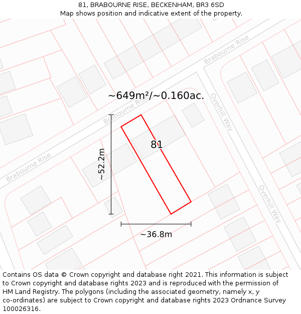 81, BRABOURNE RISE, BECKENHAM, BR3 6SD: Plot and title map