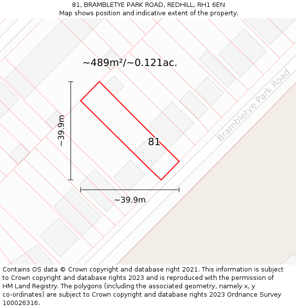 81, BRAMBLETYE PARK ROAD, REDHILL, RH1 6EN: Plot and title map