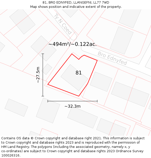 81, BRO EDNYFED, LLANGEFNI, LL77 7WD: Plot and title map