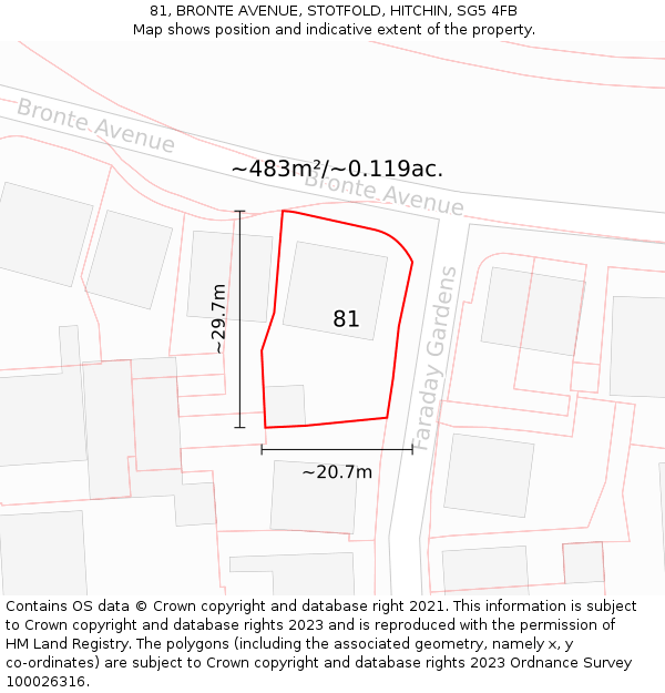 81, BRONTE AVENUE, STOTFOLD, HITCHIN, SG5 4FB: Plot and title map