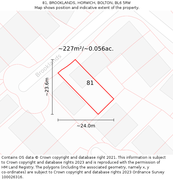 81, BROOKLANDS, HORWICH, BOLTON, BL6 5RW: Plot and title map