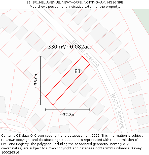 81, BRUNEL AVENUE, NEWTHORPE, NOTTINGHAM, NG16 3RE: Plot and title map