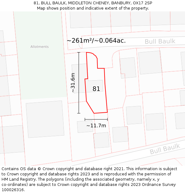 81, BULL BAULK, MIDDLETON CHENEY, BANBURY, OX17 2SP: Plot and title map