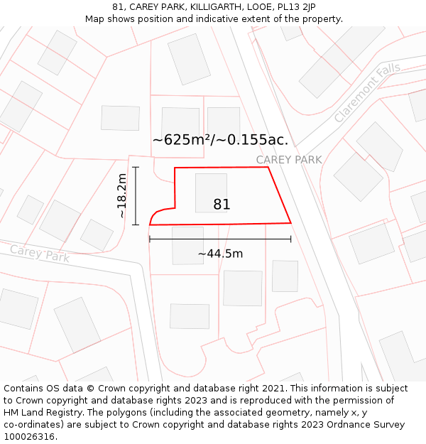 81, CAREY PARK, KILLIGARTH, LOOE, PL13 2JP: Plot and title map
