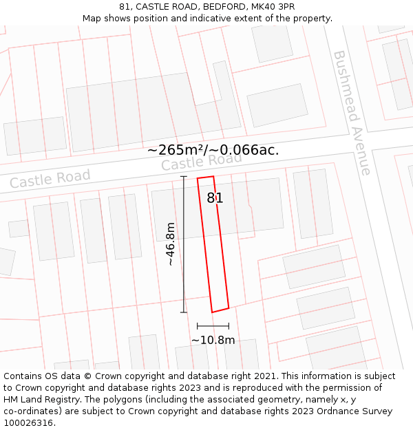 81, CASTLE ROAD, BEDFORD, MK40 3PR: Plot and title map