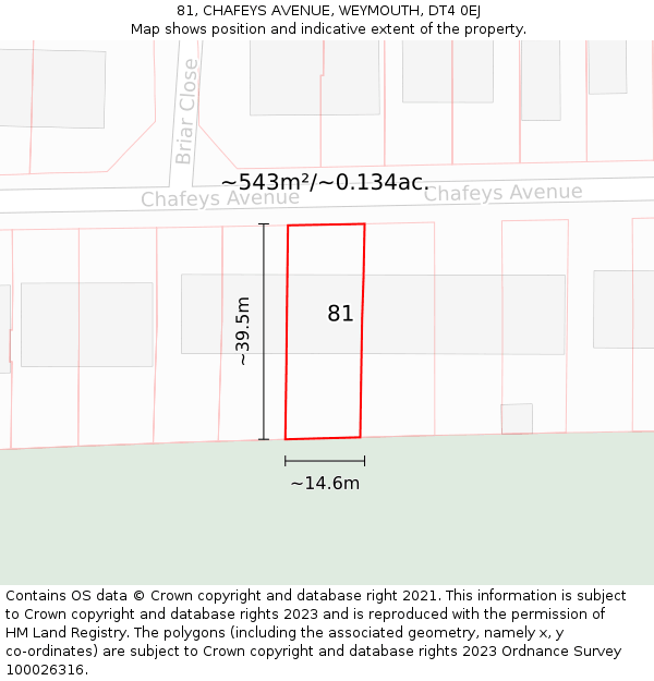 81, CHAFEYS AVENUE, WEYMOUTH, DT4 0EJ: Plot and title map