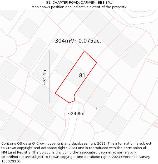 81, CHAPTER ROAD, DARWEN, BB3 3PU: Plot and title map