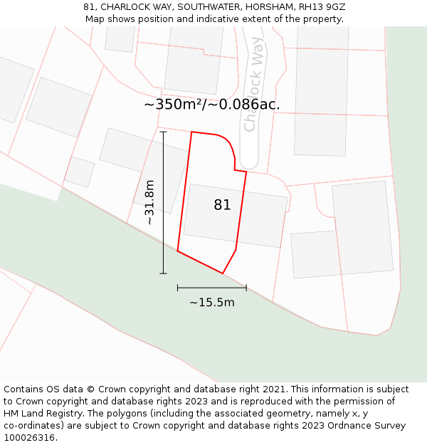 81, CHARLOCK WAY, SOUTHWATER, HORSHAM, RH13 9GZ: Plot and title map