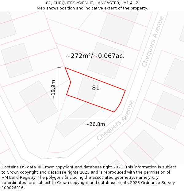 81, CHEQUERS AVENUE, LANCASTER, LA1 4HZ: Plot and title map