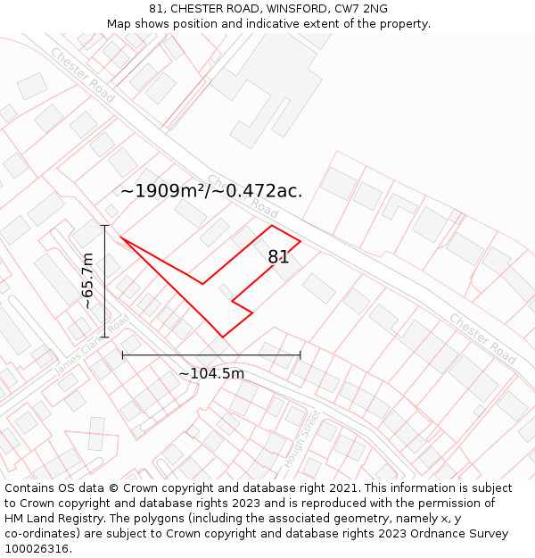 81, CHESTER ROAD, WINSFORD, CW7 2NG: Plot and title map