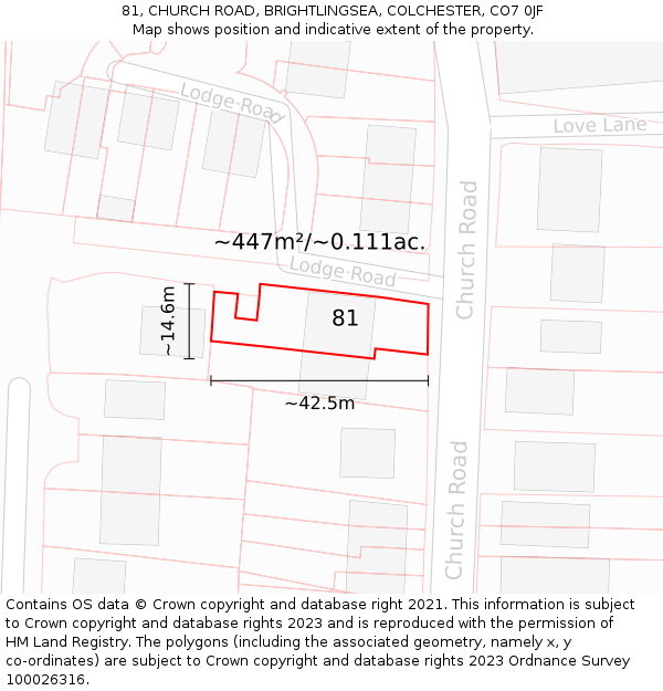 81, CHURCH ROAD, BRIGHTLINGSEA, COLCHESTER, CO7 0JF: Plot and title map