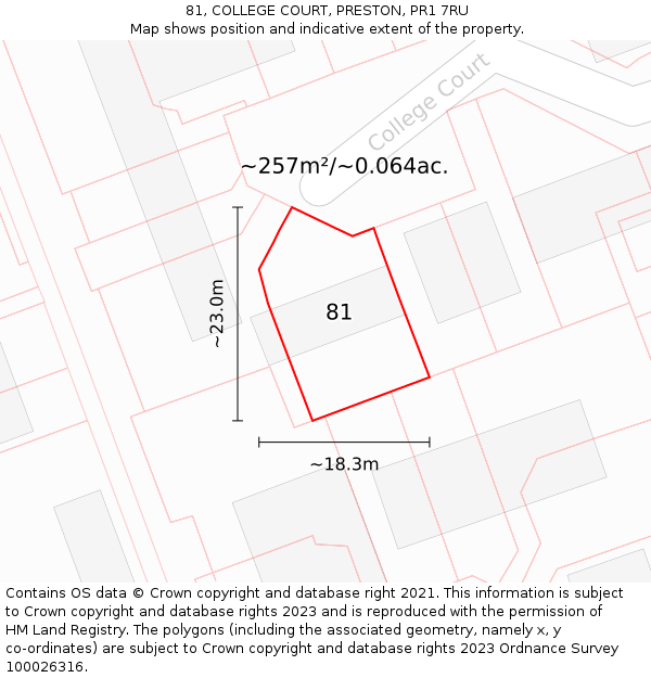 81, COLLEGE COURT, PRESTON, PR1 7RU: Plot and title map