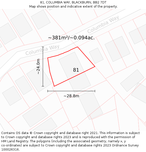 81, COLUMBIA WAY, BLACKBURN, BB2 7DT: Plot and title map