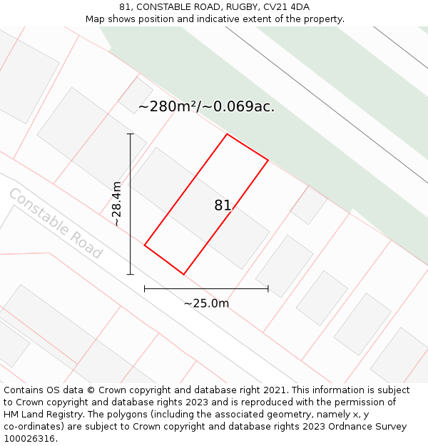 81, CONSTABLE ROAD, RUGBY, CV21 4DA: Plot and title map