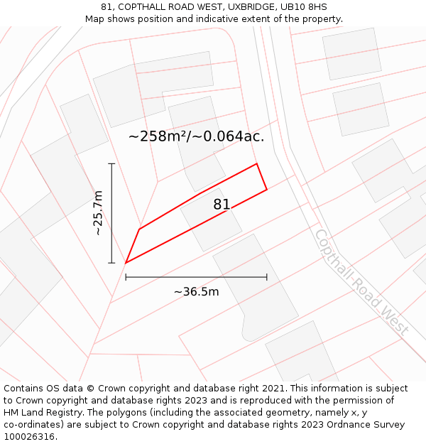 81, COPTHALL ROAD WEST, UXBRIDGE, UB10 8HS: Plot and title map