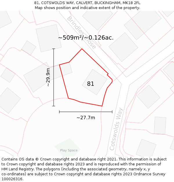 81, COTSWOLDS WAY, CALVERT, BUCKINGHAM, MK18 2FL: Plot and title map